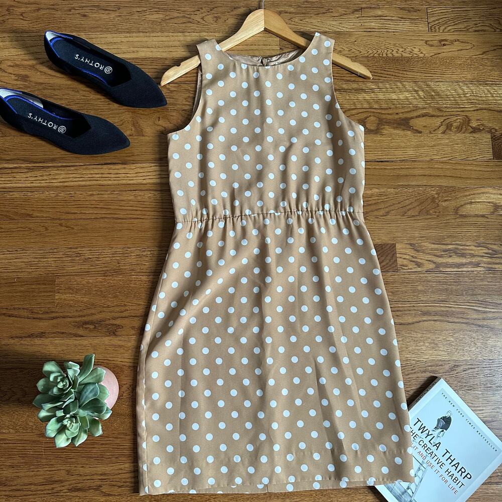 J. Crew Tan & White Polka Dot Sundress